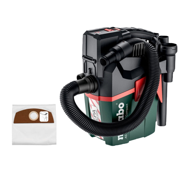 Metabo AS 18 HEPA PC Aspirateur à batterie compact 18 V Aspirateur eau et poussière 6 l avec fonction soufflante + 5x sacs filtrants - sans batterie, sans chargeur