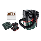 Metabo AS 18 HEPA PC Aspirateur à batterie compact 18 V Aspirateur eau et poussière 6 l avec fonction soufflante + 2x batteries 4,0 Ah + chargeur + 5x sacs filtrants