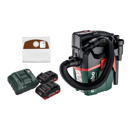 Metabo AS 18 HEPA PC Aspirateur à batterie compact 18 V Aspirateur eau et poussière 6 l avec fonction soufflante + 2x batteries 4,0 Ah + chargeur + 5x sacs filtrants