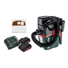 Metabo AS 18 HEPA PC Aspirateur à batterie compact 18 V Aspirateur eau et poussière 6 l avec fonction soufflante + 2x batteries 4,0 Ah + chargeur + 5x sacs filtrants