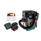 Metabo AS 18 HEPA PC Aspirateur à batterie compact 18 V Aspirateur eau et poussière 6 l avec fonction soufflante + 2x batteries 5,5 Ah + chargeur + 5x sacs filtrants