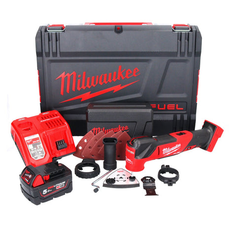 Milwaukee M18 FMT-501X FUEL Battery Multitool 18 V Brushless + 1x batterie 5,0 Ah + chargeur + 7 pcs. tools Set d'accessoires + HD Box