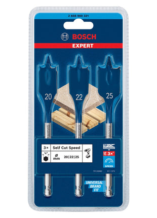 Bosch EXPERT SelfCut Speed Flachfräsbohrer Set 20 / 22 / 25 mm 3 tlg. ( 2608900331 ) für Holz - Nachfolger von 2608587011 - Toolbrothers