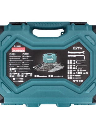 Makita Ensemble d'outils - 221 pièces , embout en acier au chrome vanadium (E-10883) / clé mixte / clé à douille / tournevis / cliquet