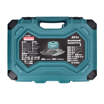 Makita Ensemble d'outils - 221 pièces , embout en acier au chrome vanadium (E-10883) / clé mixte / clé à douille / tournevis / cliquet