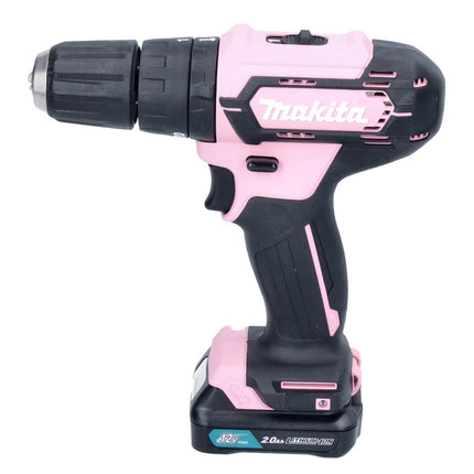 Makita HP 333 DSAP Perceuse-visseuse à percussion sans fil 12 V 30 Nm rosa + 1x Batterie 2,0 Ah + Chargeur + Coffret de transport