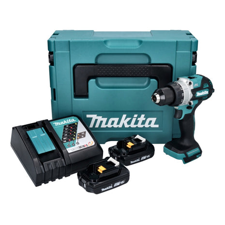 Makita DHP 486 RAJ Perceuse-visseuse à percussion sans fil 18 V 130 Nm Brushless + 2x batterie 2,0 Ah + chargeur + Makpac