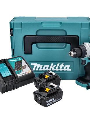 Makita DHP 486 RTJ Perceuse-visseuse à percussion sans fil 18 V 130 Nm Brushless + 2x Batteries 5.0 Ah + Chargeur + Coffret Makpac