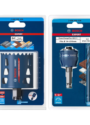 Bosch EXPERT Tough Material Lochsägen Starter Set 64 x 60 mm Carbide ( 2608900430 ) Universal + Power Change Adapter ( 2608900526 ) - Toolbrothers