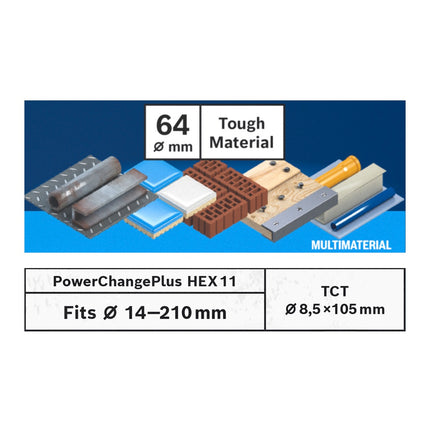 Bosch EXPERT Tough Material Lochsägen Starter Set 64 x 60 mm Carbide ( 2608900430 ) Universal + Power Change Adapter ( 2608900526 ) - Toolbrothers