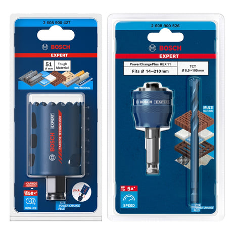 Bosch EXPERT Tough Material Lochsägen Starter Set 51 x 60 mm Carbide ( 2608900427 ) Universal + Power Change Adapter ( 2608900526 ) - Toolbrothers