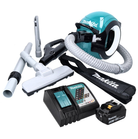 Aspirador a batería Makita DCL 501 RT1 18 V sin escobillas + 1x batería 5,0 Ah + cargador + accesorios