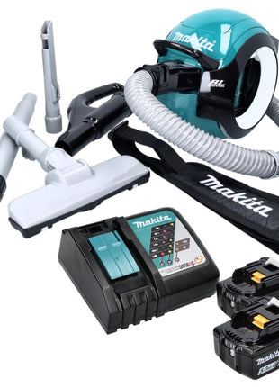 Aspirateur à batterie Makita DCL 501 RT 18 V sans balais + 2x batteries 5,0 Ah + chargeur + accessoires