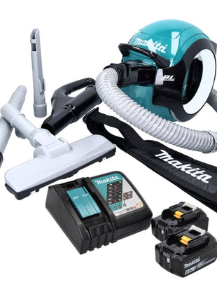 Aspirador de batería Makita DCL 501 RG 18 V sin escobillas + 2x baterías 6,0 Ah + cargador + accesorios