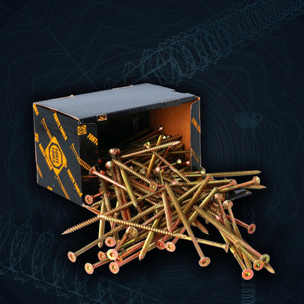 FORTE Tools Vis à bois universelle 6,0 x 200 mm T30, Galvanisée jaune, Tête fraisée Torx, Filetage partiel, 50 pcs. (000051399501)