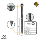 FORTE Tools Vis à bois universelle 5,0 x 100 mm T25, Argent galvanisé, Tête fraisée Torx, Filetage partiel, 100 pcs. (000040113878)