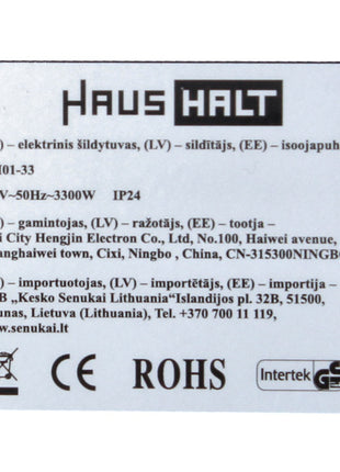 HausHalt IFH01-33 Chauffage électrique 3,3 kW - 3 niveaux de puissance 33 m² pour atelier, cave, chantier (51331370)