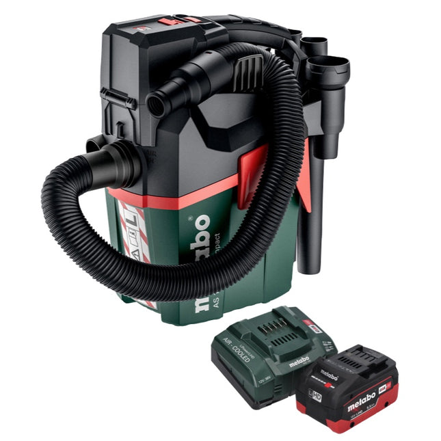 Metabo AS 18 L PC Compact Aspirateur sans fil 18 V 6 l IPX4 classe de poussière L eau et poussière + 1x batterie 5,5 Ah + chargeur