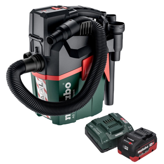 Metabo AS 18 L PC Compact Aspirateur sans fil 18 V 6 l IPX4 classe de poussière L eau et poussière + 1x batterie 8,0 Ah + chargeur