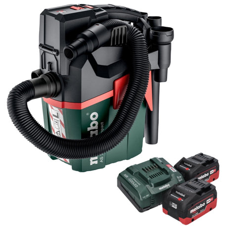 Metabo AS 18 L PC Compact Aspirateur sans fil 18 V 6 l IPX4 classe de poussière L eau et poussière + 2x batterie 8,0 Ah + chargeur