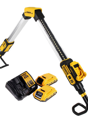 Lámpara de batería DeWalt DCL 045 D2, luz LED para coche, 12 / 18 V, 1700 lm, soporte giratorio de 0-360 grados + 2 baterías de 2,0 Ah + cargador