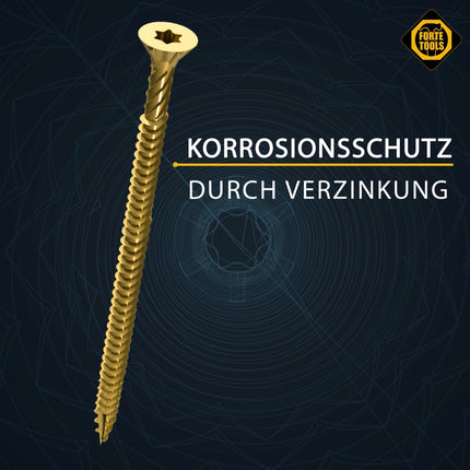 FORTE Tools Vis à bois universelle 4,0 x 20 mm T20, Galvanisée jaune, Tête fraisée Torx, Filetage total, 800 pcs. (4x 000051399472)