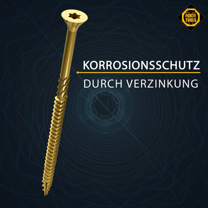 FORTE Tools Vis à bois universelle 4,5 x 70 mm T20, Galvanisée jaune, Tête fraisée Torx, Filetage partiel, 800 pcs. (4X 000051399481)