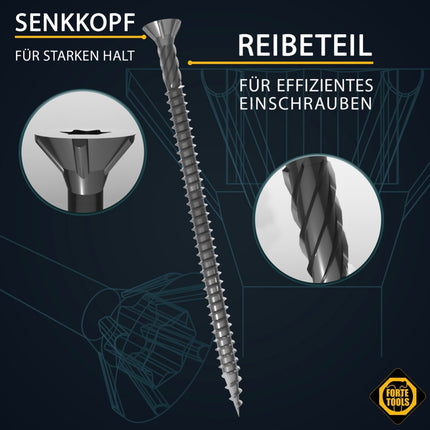 FORTE Tools Vis à bois universelle 3,0 x 25 mm T10, Argent galvanisé, Tête fraisée Torx, Filetage total, 1000 pcs. (2x 000040113858)