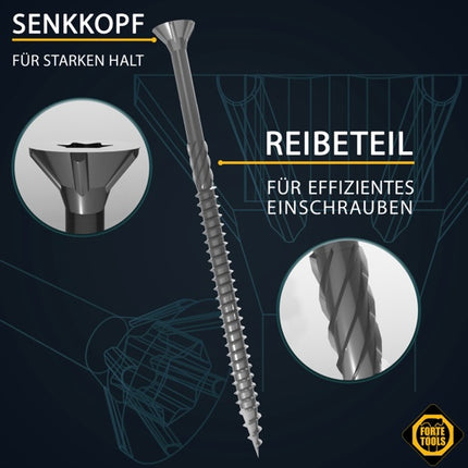 FORTE Tools Vis à bois universelle 4,0 x 50 mm T20 400 pièces (2x 000040113870) zingué argent Torx tête fraisée filetage partiel