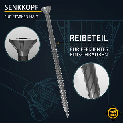 FORTE Tools Vis à bois universelle 6,0 x 80 mm T30, Argent galvanisé, Tête fraisée Torx, Filetage partiel, 400 pcs. (4x 00004011389)