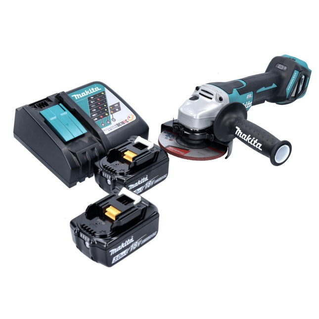 Makita DGA 515 RF Meuleuse d'angle sur batterie 18 V 125 mm sans balais + 2x batteries 3,0 Ah + chargeur