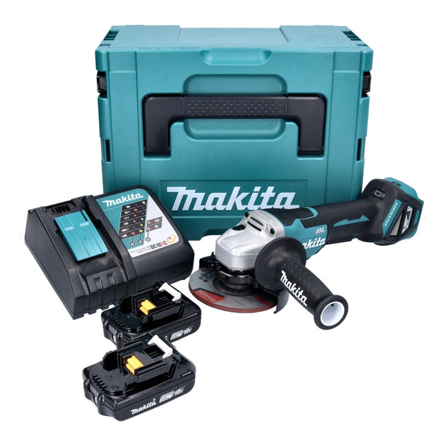Makita DGA 515 RAJ Meuleuse d'angle sans fil 18 V 125 mm Brushless + 2x Batteries 2,0 Ah + Chargeur + Makpac