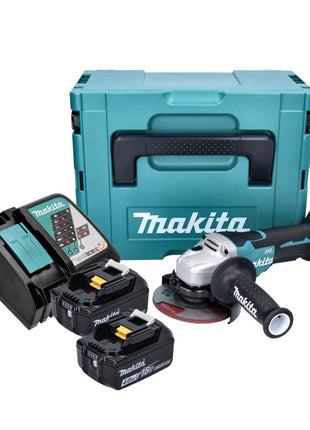 Amoladora angular a batería Makita DGA 515 RMJ 18 V 125 mm sin escobillas + 2x baterías 4,0 Ah + cargador + Makpac