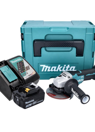 Amoladora angular a batería Makita DGA 515 RT1J 18 V 125 mm sin escobillas + 1x batería 5,0 Ah + cargador + Makpac