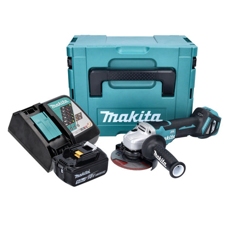 Makita DGA 515 RT1J Meuleuse d'angle sans fil 18 V 125 mm Brushless + 1x Batterie 5,0 Ah + Chargeur + Makpac