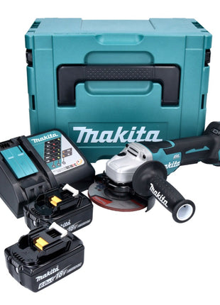 Amoladora angular a batería Makita DGA 515 RGJ 18 V 125 mm sin escobillas + 2x baterías 6,0 Ah + cargador + Makpac