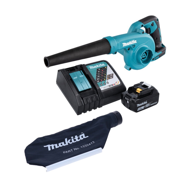 Makita DUB 185 RT1 Souffleur de feuilles sans fil 18 V + 1 batterie 5,0 Ah + chargeur + sac de ramassage