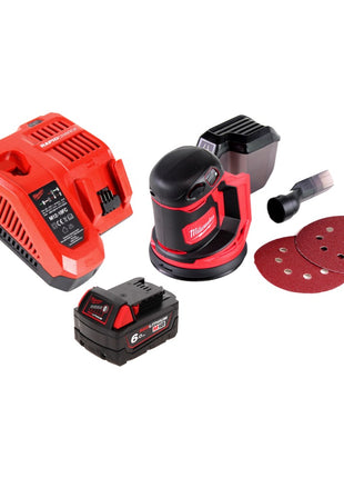 Milwaukee M18 BOS125-601 FC Akku Exzenterschleifer 18 V 125 mm + 1x Akku 6,0 Ah + Ladegerät