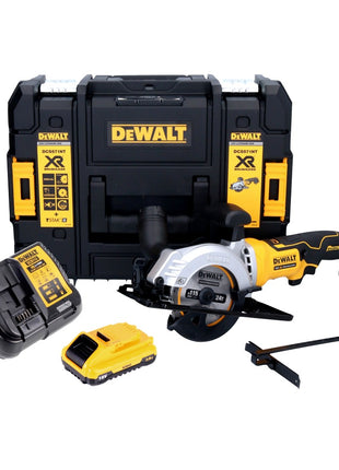 Scie circulaire manuelle à batterie DeWalt DCS 571 L1 18 V 115 mm sans balais + 1x batterie 3,0 Ah + chargeur + TSTAK