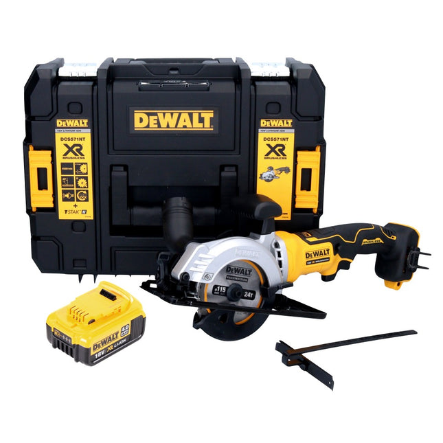 DeWalt DCS 571 Scie circulaire à main sans fil 18 V 115 mm Brushless + 1x batterie 4,0 Ah + TSTAK - sans chargeur