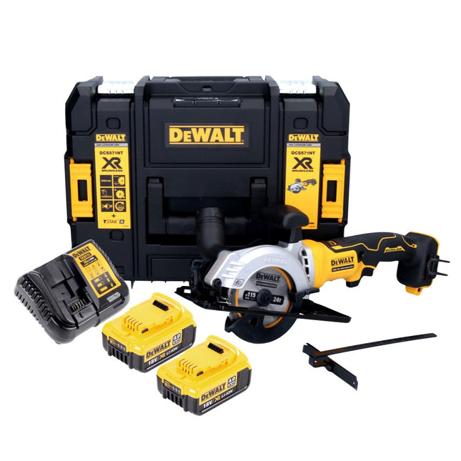 DeWalt DCS 571 M2 Scie circulaire portative sans fil 18 V 115 mm Brushless + 2x batterie 4,0 Ah + chargeur + TSTAK