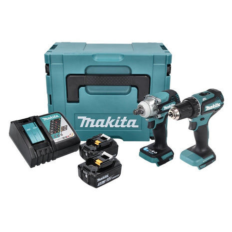 Kit combinato a batteria Makita DLX 2452 TJ auto DTW 300 avvitatore a impulsi a batteria + DDF 485 trapano a batteria + 2x cordless 5,0 Ah + caricabatterie + Makpac