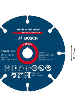 Bosch EXPERT Carbide Multi Wheel Disque à tronçonner 76 x 10 mm - 1 pièce ( 2608901196 ) Technologie carbure