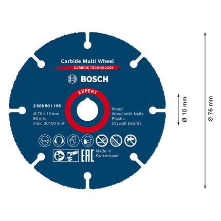 Bosch EXPERT Carbide Multi Wheel Disque à tronçonner 76 x 10 mm - 1 pièce ( 2608901196 ) Technologie carbure