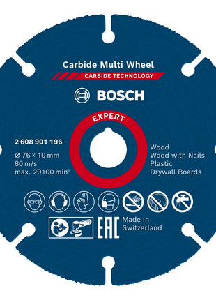 Bosch EXPERT Carbide Multi Wheel Disque à tronçonner 76 x 10 mm - 1 pièce ( 2608901196 ) Technologie carbure