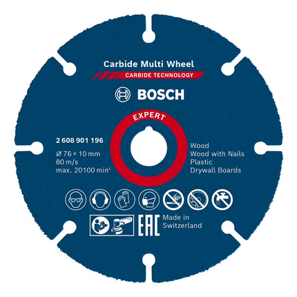 Bosch EXPERT Carbide Multi Wheel Disque à tronçonner 76 x 10 mm - 1 pièce ( 2608901196 ) Technologie carbure