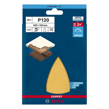 Bosch EXPERT C470 Feuille abrasive, 100x150mm, 7 trous, G120, pour ponceuses Multi, 10 pcs. (2608901117)