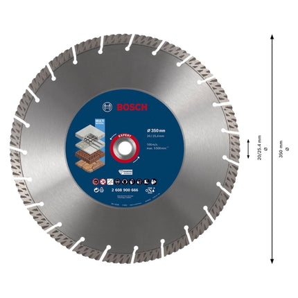 Bosch Expert MultiMaterial Disque à tronçonner diamanté, 350 x 3,3 x 25,40 mm, Diamond Technology -  pour scies sur table / scies à essence (2608900666)