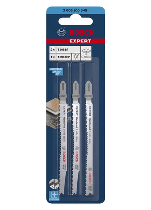 Bosch EXPERT Hardwood 2 side clean Set de lames de scie sauteuse : T 308 BF / BFP, 117 mm, Bi-métal, 3 pcs. (2608900549)