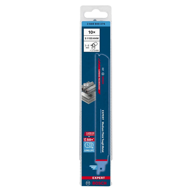 Bosch EXPERT Medium Thick Tough Metal S 1155 HHM Lame de scie sabre 225 mm 10 pces ( 2608900376 ) Carbide Technology